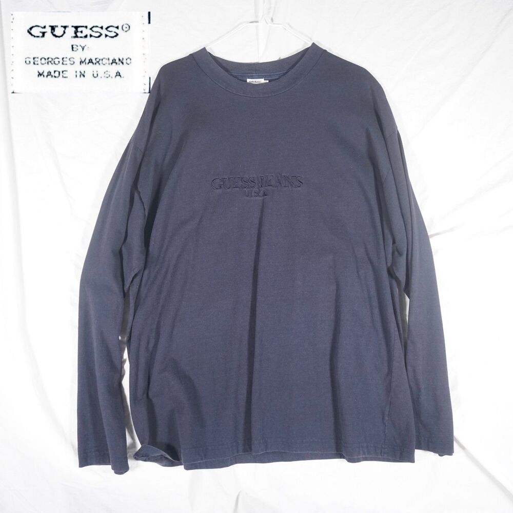 Vintage Guess Jeans Embroidered Long Sleeve T-Shirt Black Mens XL